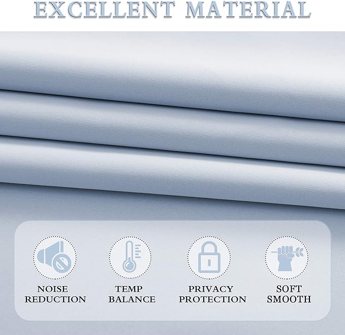 Light Blue Draperies Curtains for Kids Room,Small Window Treatment Thermal Insulated Room Darkening Rod Pocket Top Curtain Panels for Kitchen(Set of 2,42 by 45 inches)