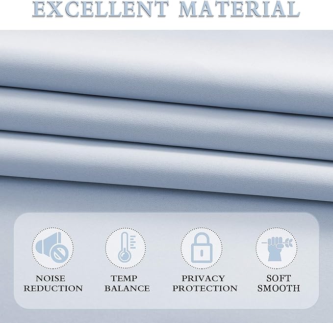 DONREN 108 inch Extra Length Curtains for Bedroom - Rod Pocket Smooth Tactility Room Darkening Window Panels for Patio (52 W x 108 L,Light Blue,2 Pieces)