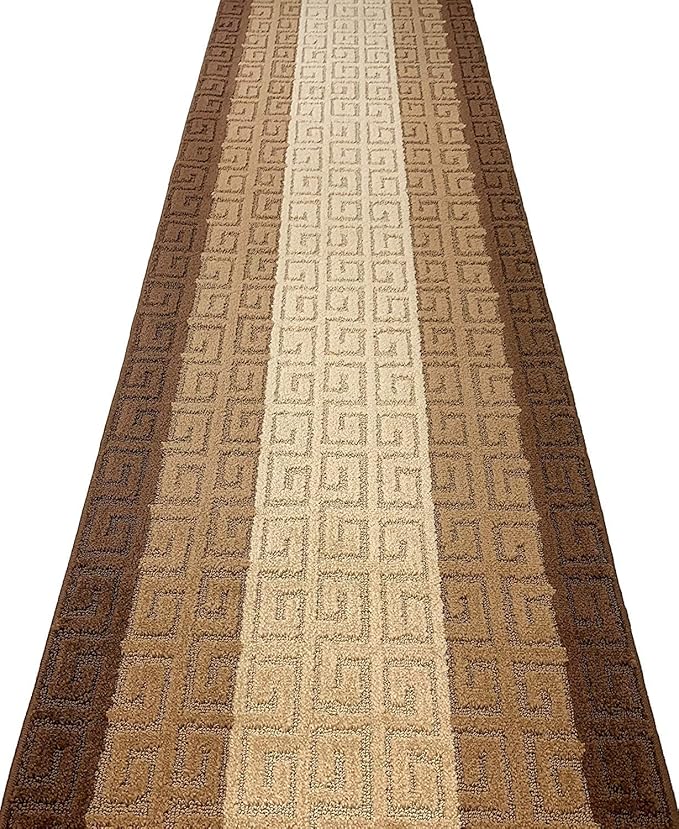 Custom Length Hallway Runner Rug,Slip Resistant,Meander Brown, 26 Inch X 12 feet, Sold and Priced Per Foot