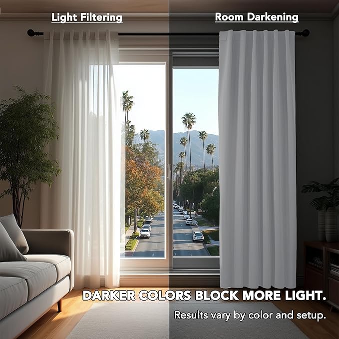 Deconovo Solid Curtains – Room Darkening, Noise-Reducing, Thermal Insulated – Energy-Efficient Window Treatment for Bedroom, Living Room & Home Office – 2 Panels, Pure White, 52W x 84L Inch
