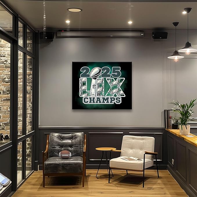 B.B.F MAKE 2025 Super Canvas Bowl Wall Art Champions Eagles Poster Print Philadelphia Oil Painting Canvas Wall Decor Sports Stars Picture Modern Bedroom Living Room Home Decoration, Framed 11x14inch