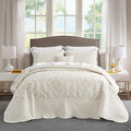 CHIXIN Bedspread Coverlet Set Queen Size - Lightweight Bedding Cover - Beautiful Stitching - 5 Piece Reversible Bedspread - Gorgeous Damask Paisley Pattern (Queen, Ivory-Yellow)