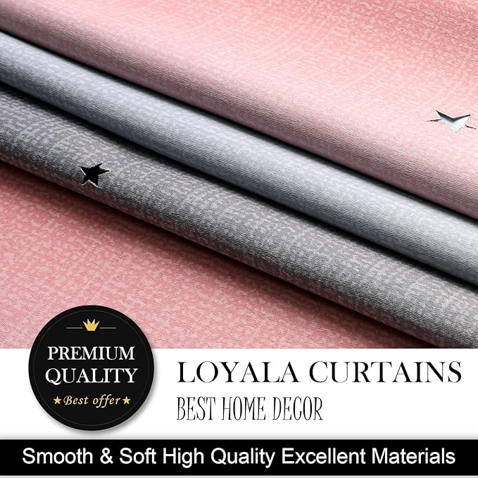 Star Curtains Blackout Curtains for Bedroom Cute Curtains Kids Curtains Rainbow Curtains, Curtains 96 Inches Long 2 Panels, Pink & Grey Curtains, 42 X 96 Inches