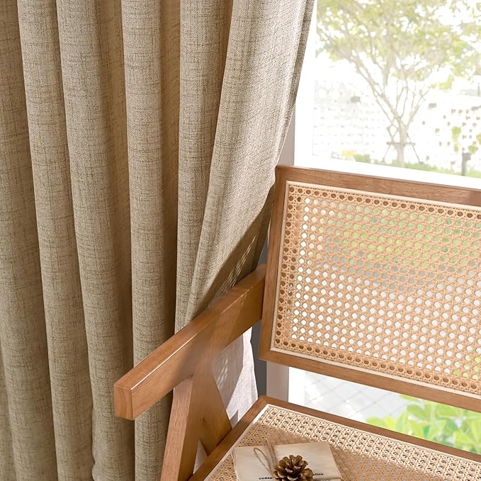 YoungsTex Burlap Linen Curtains 45 Inch Length for Kitchen Window, Short Semi Sheer Drapes with Bronze Grommet Light Filtering for Bedroom Bathroom Cafe, Toffee, 2 Panels, 52 X 45 Inch