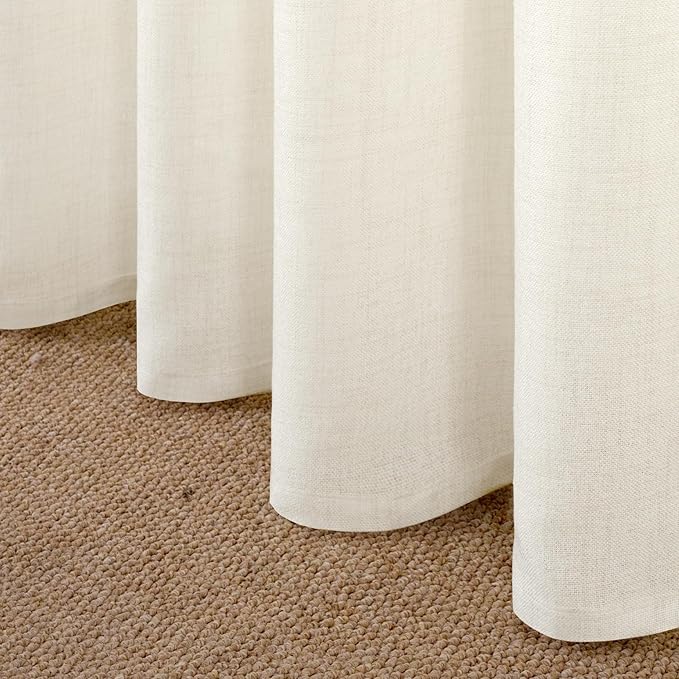 YoungsTex Ivory Linen Curtains 63 Inch Length for Living Room Window, Light Filtering Drapes Rustic Semi Sheer with Bronze Grommet Privacy for Bedroom Farmhouse Decorative, 52 x 63 Inch, 2 Panels
