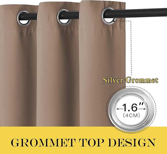 NICETOWN Light Reducing Grommet Curtain - (W52 x L108, Cappuccino, 1 Piece) Tripe Woven Textured Soft Curtain Panel for Living Room Window Treatment Drape