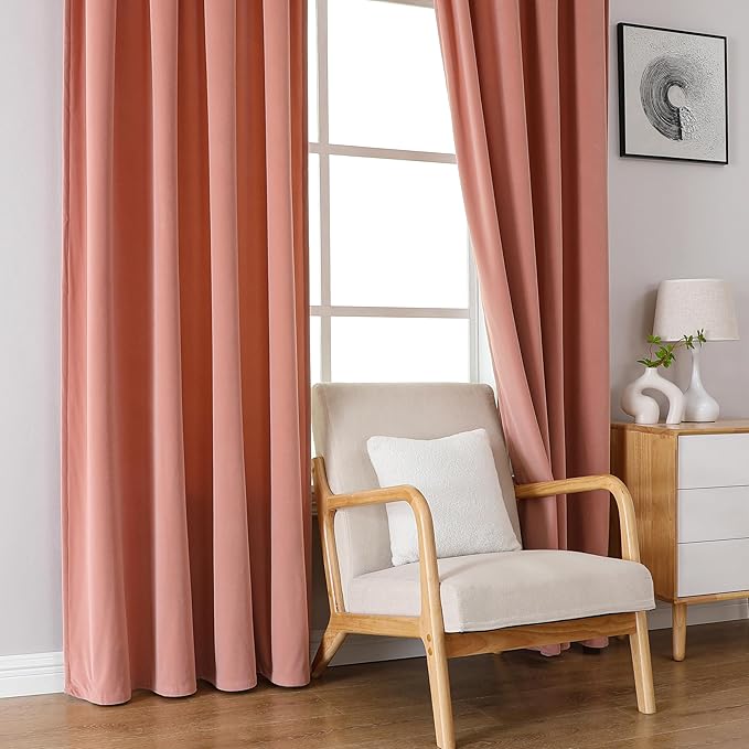 Joydeco Pink Velvet Curtains 120 inch Length 2 Panels, Luxury Blackout Rod Pocket Thermal Insulated Window Curtains, Super Soft Room Darkening Drapes for Living Dining Room Bedroom,W52 x L120 inches