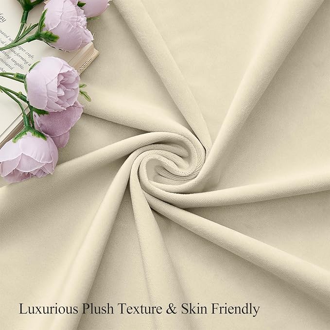 Velvet Curtains 102 Inches Long for Bedroom, Room Darkening Thermal Insulated Soundproof Curtain Solid Soft Elegant Window Drapes for Living Room, Back Tab Rod Pocket, Ivory, W52 x L102, 2 Panels