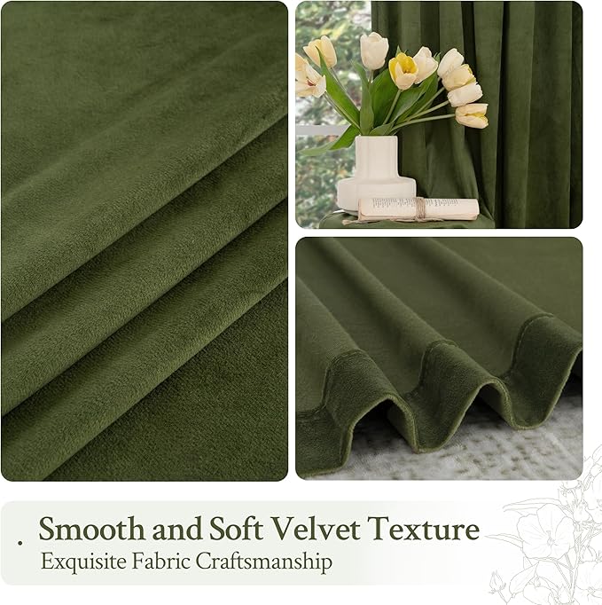 LAMIT Sage Green Velvet Curtains 108 Inches Long for Living Room, Luxury Thermal Insulated Blackout Panels Back Tab and Rod Pocket Room Darkening Drapes for Bedroom, 2 Panels, 52 x 108 Inch