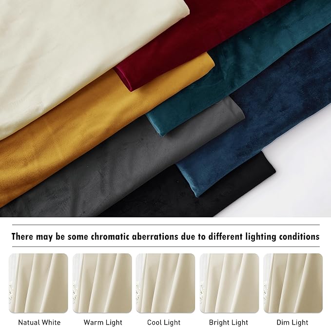 RYB Home Velvet Blackout Curtains - Smooth Plush Privacy Blackout Energy Efficient Window Treatment Luxury Decoration for Living Room, W62 x L84, Light Beige, 2 Pieces
