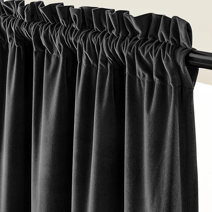 Lazzzy Velvet Blackout Curtains Thermal Insulated Room Window Drapes Super Soft Luxury Curtains for Living Room Bedroom Rod Pocket 2 Panels, Black, 62" W x 84" L