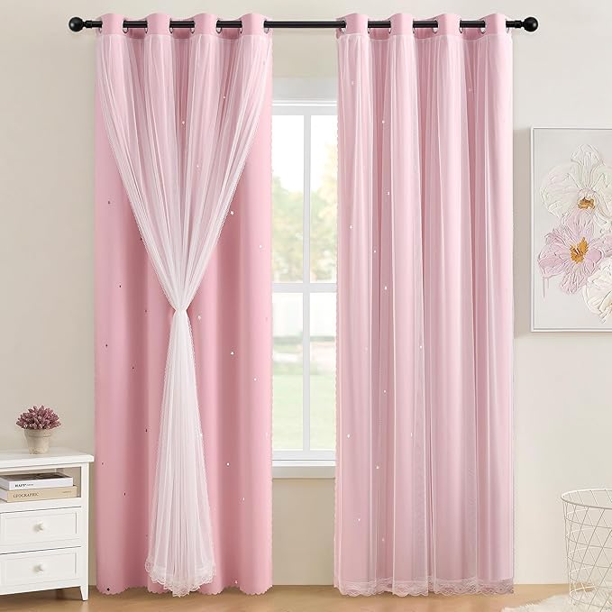 XiDi Light Pink Curtains for Bedroom, Girls Room Blackout Curtains, Kids Room Darkening Curtains Decor, 1 Panel 34/63/1