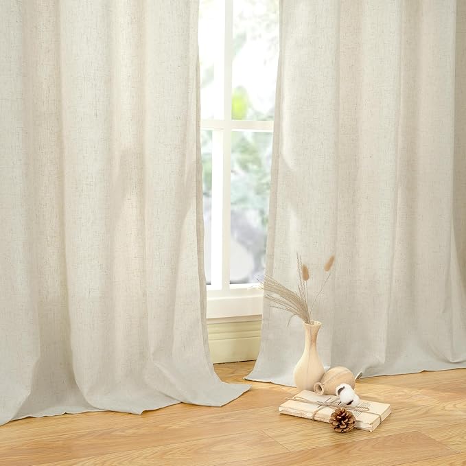 YoungsTex 90 Inch Length Beige Linen Curtains 2 Panels for Living Room, Light Filtering Drapes with Grommet No See Through for Dining Bedroom, 52 X 90 Inch