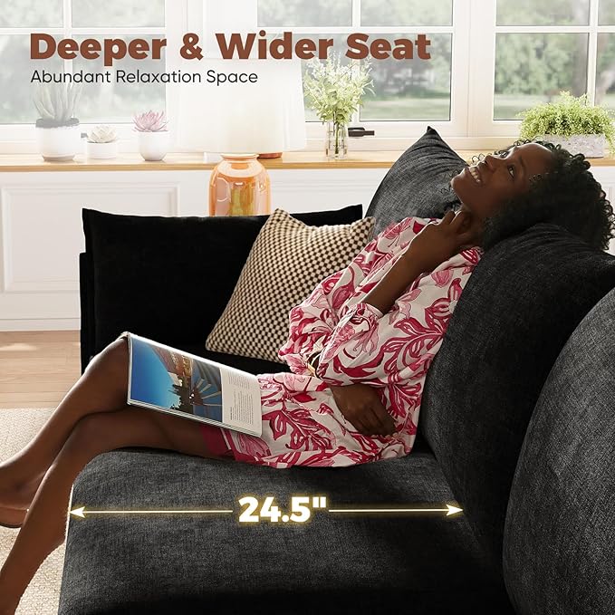 ABCASA 135.5" Oversized Modular Sectional Sofa, L Shaped Convertible Couch with Movable Ottoman, 5 Seat Corner Couches for Living Room Deep Seat Black Chenille