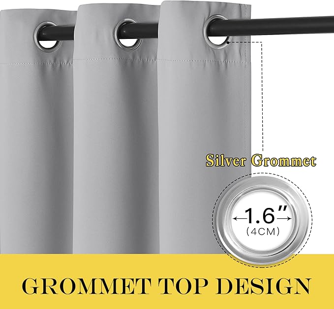 NICETOWN Blackout Door Curtain Drape for Night Shift - Thermal Insulated Solid Grommet Room Darkening Privacy Window Treatment for Living Room (1 Piece, W66 x L72, Silver Grey)
