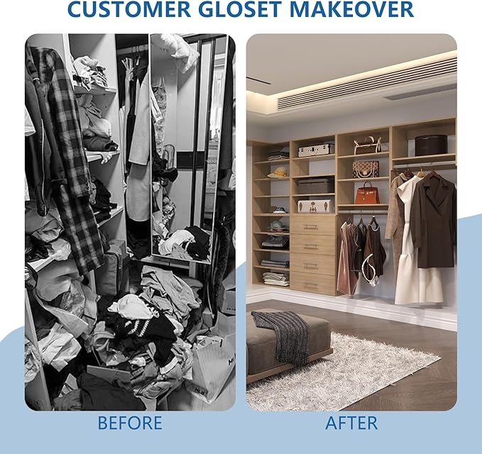 Tall Hanging Closet Unit, Modular Closet System, Wood Closet System Organizer with Storage for Walk In Closets, Clothing Rack Wardrobe Closet for Hanging Clothes, Bedroom, Wood, 25.5"W