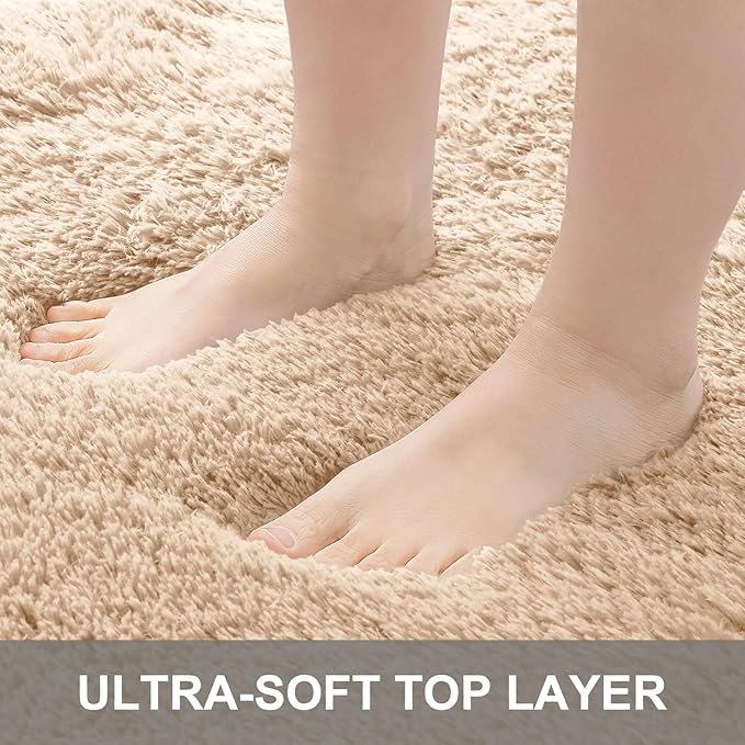 OLANLY 5x8 Machine Washable Large Area Rugs for Living Room, Bedroom, Soft Fluffy Shaggy Bedside Rug, Indoor Floor Carpet for Kids Girls and Boys, Dorms, Nursery, Home Decor Aesthetic, Beige
