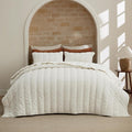 Bedsure Luxury Velvet Quilt Queen Size - Lightweight Velvet Ivory Fluffy Comforter Set, Oversized Corduroy Bedspread Coverlet Winter Bedding Set, Pet-Friendly, Tear-Resistant, Ultra-Soft, 90"x96"