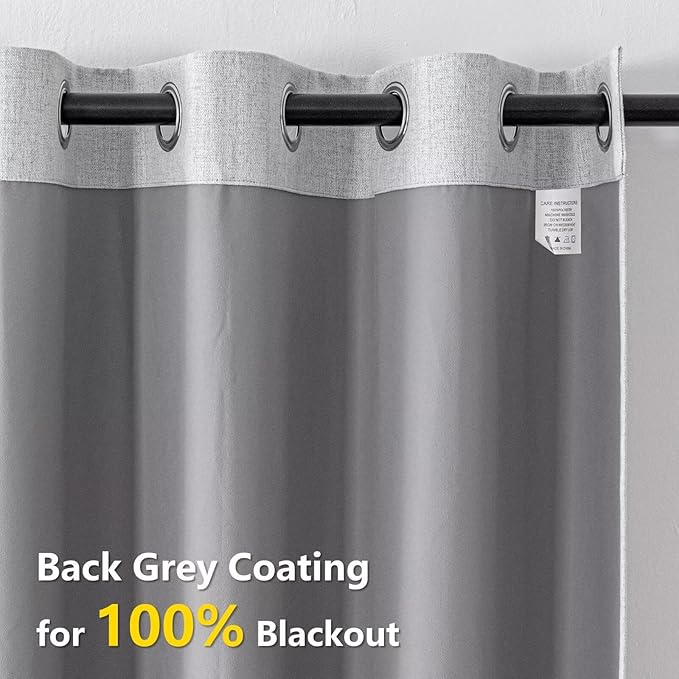 100% Blackout Curtains 84 Inch Length 2 Panels Set, Black Out Curtains for Living Room, Light Grey Thermal Insulated Grommet Drapes Bedroom Luxury Decor Privacy(37W × 84L inch, Light Grey)