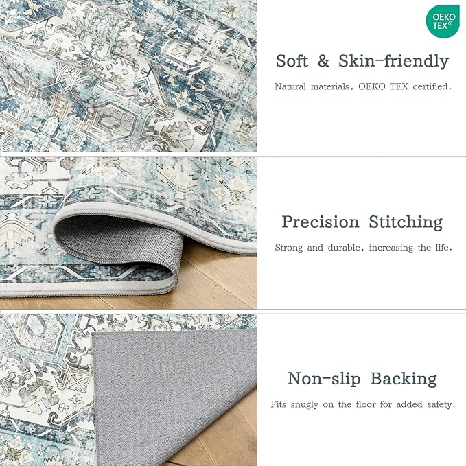 zesthome Area Rugs 6x9, Large Rugs for Living Room, Stain Resistant Washable Rug, Rugs for Bedroom with Non Slip Backing, Ultra-Thin Vintage 6x9 Area Rug