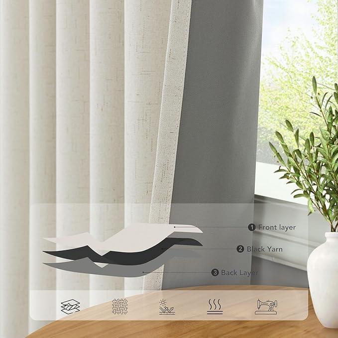 Room Darkening Curtains 72 Inch Length 2 Panel Burg for 70 Inch Size Not Cover Heat Vent Linen Blackout Insulated Thermal Curtain for Winter Cold Weather Neutral Black Out Drape for Bedroom 6FT Long
