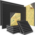 Sonicism Sound Proof Foam Panels for Walls Self-Adhesive 72 Pack Pyramid 1"X 12"X 12" Acoustic Panels 35kg/m³High Density,Soundproof Wall Panels Fast Expand,Sound Absorption and Decoration,Black