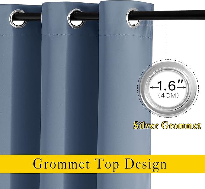 NICETOWN Stone Blue Curtain Panels - Home Decoration Thermal Insulated Solid Grommet Blackout Curtains/Drapes for Hall/Sliding Door (80" Wide by 108" Long, Stone Blue, Set of 2)
