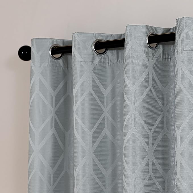 Amazon Basics Jacquard 2-Piece 100% Blackout Curtains, Living Room and Bedroom Drapes, Thermal Insulated Window Treatment, 52"x95", Light Grey