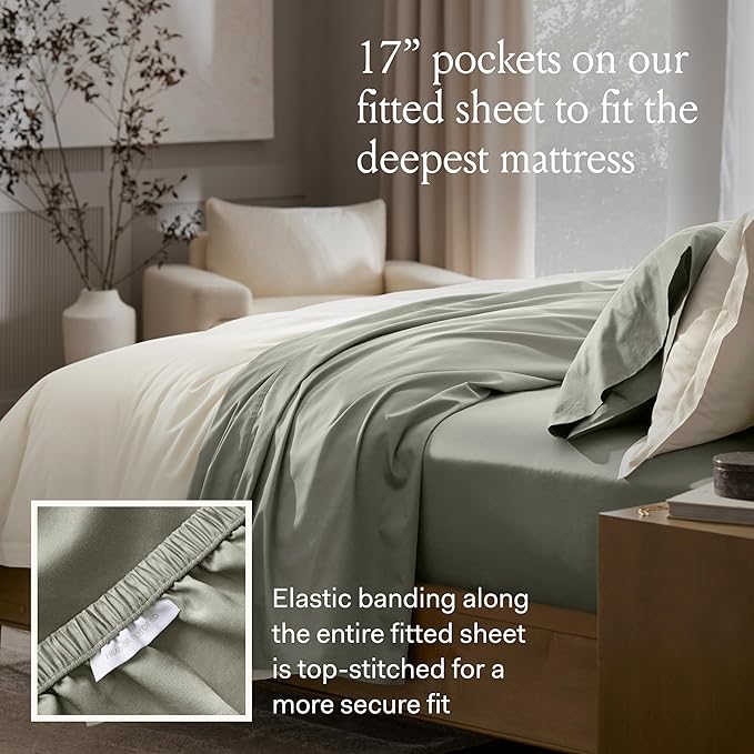 BOLL & BRANCH Signature Hemmed Sheet Set - Full, Juniper - Luxury 100% Organic Cotton - Includes 1 Flat, 1 Fitted, 2 Pillowcases - Buttery Soft