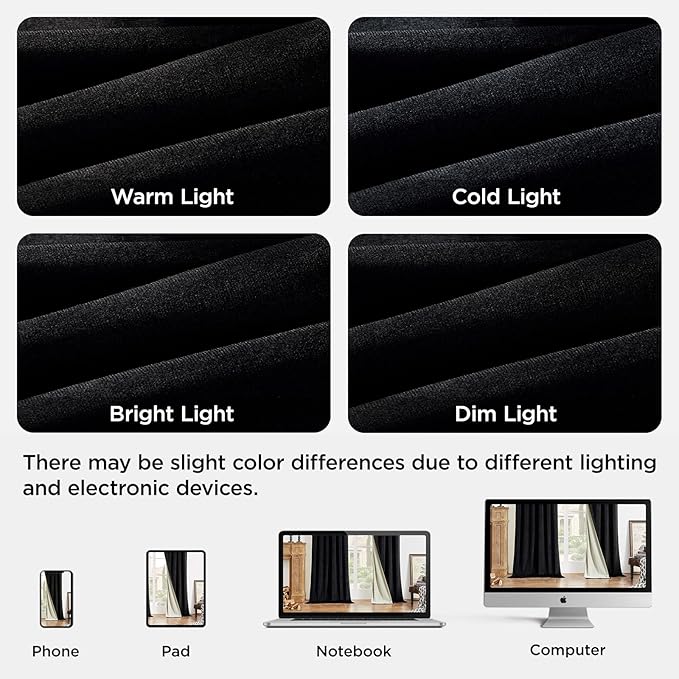 Joydeco Black 100% Blackout Curtains 108 Inch 2 Panels, Luxury Thermal Insulated Black Velvet Curtains for Bedroom Living Room, Soundproof Blackout Window Drapes, Rod Pocket & Back Tab (42W x 108L)