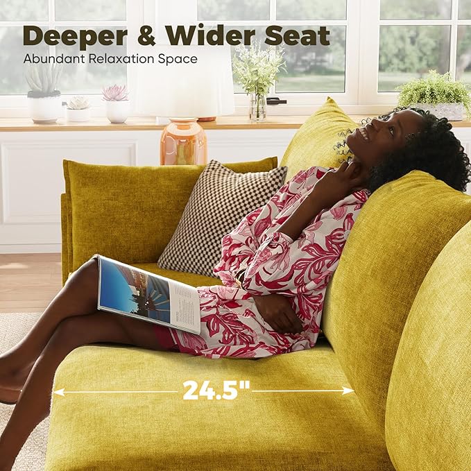 ABCASA 134.6" Luxury Modular Sectional Convertible Sofa with Storage Ottoman, L-Shape 5-Seat Oversized Comfy Couch Deep Seat with Reversible Chaise - Chenille Yellow