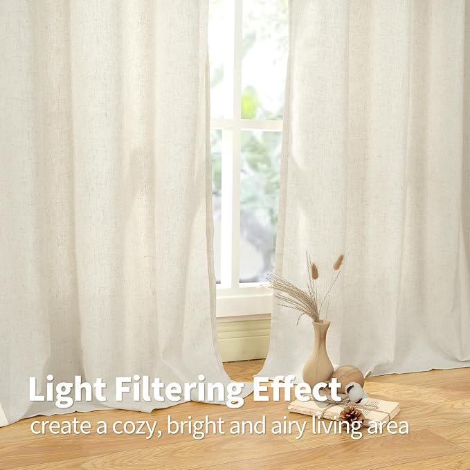 YoungsTex Extra Long Natural Linen Curtains 102 Inches Length for Living Room, Light Filtering Drapes with Grommet Semi Sheer Privacy for Dining Bedroom, 2 Panels, 52 X 102 Inch