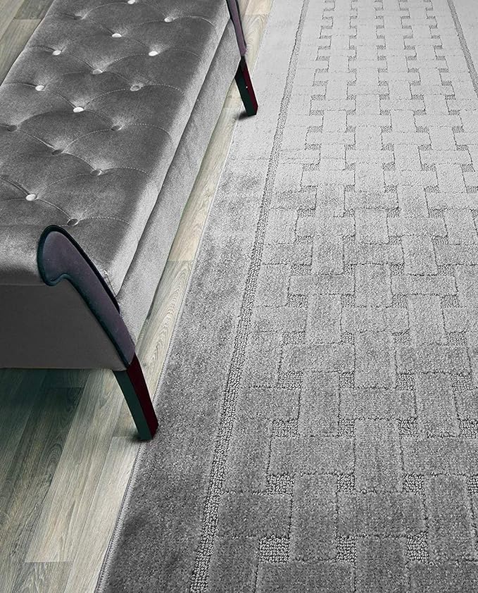 13 Ft Long, Grey, Non-Slip Washable Carpet Runner Rug with Rubber Backing, Custom Floor Mat for Kitchen Hallway Stairs Bedroom Bathroom Entryway, Your Choice of Length (26" X 13')