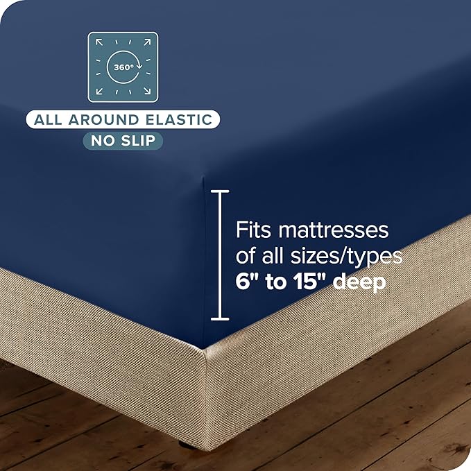 Bare Home Hotel Luxury Full XL Sheet Set, Extra Soft - 6 Piece Set - Deep Pockets - Easy Fit - Cooling & Breathable - Wrinkle, Fade, Stain Resistant - Includes 4 Pillowcases (Full XL, Dark Blue)