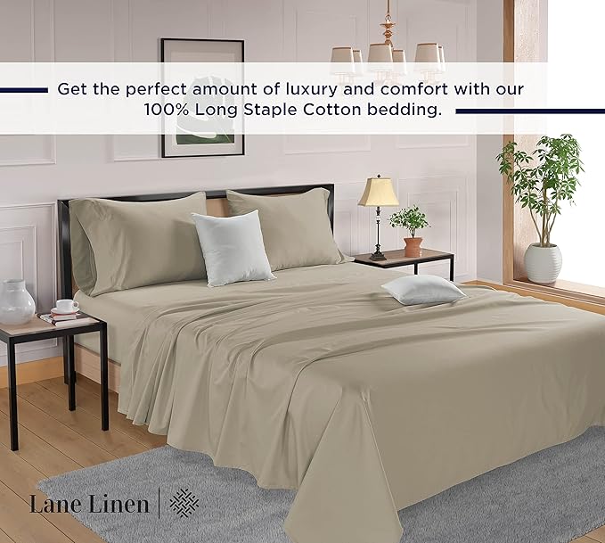 LANE LINEN 600 Thread Count 100% Mercerized Cotton California King Sheet Sets, Ultra Soft & Comfy Sateen Weave, Fully Elasticized Machine Wash Cal King Sheets Set, Naturally Cooling Cotton- Linen
