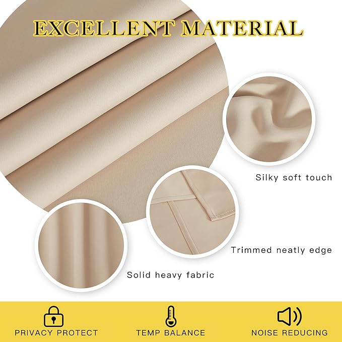 NICETOWN Blackout Sliding Glass Door Curtain 110 inch Length, Grommet Thermal Curtain Room Darkening Window Treatment for Bedroom/Living Room, Biscotti Beige, W66 x L110, 1 Panel