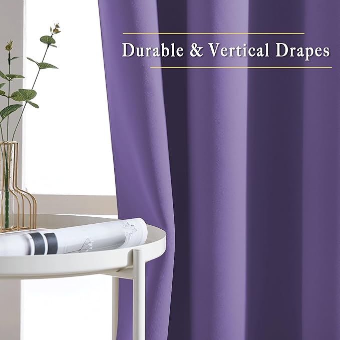 NICETOWN Thick Blackout Curtain and Drapes - (52 x 108, Lilac Purple, Pack of 2) Thermal Insulated Grommet Top Window Draperies for Bedroom, Block Out Light Curtain Panel