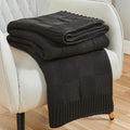 CozeCube Check Knit Throw Blanket, Jet Black Checkered Throw for Couch, Decorative Christmas Soft Cozy Warm Knitted Blanket for Bed Sofa Living Room, 60"X80"