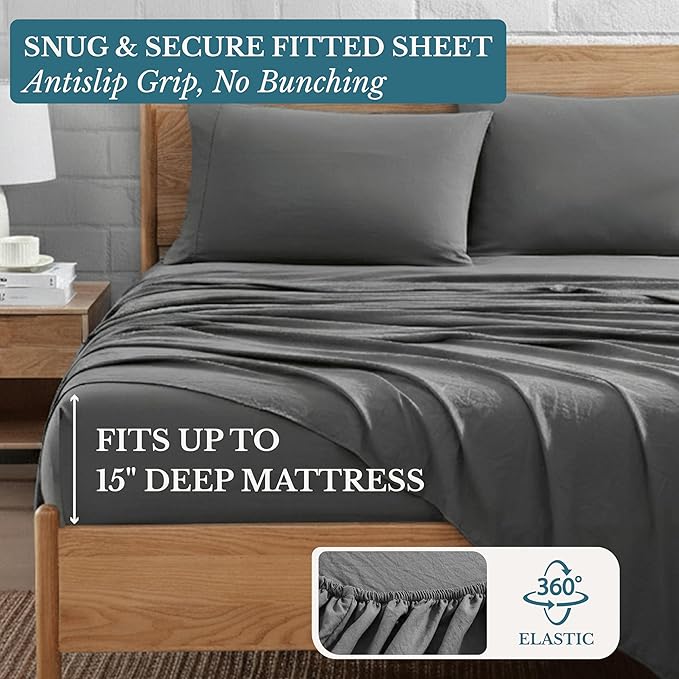 Casa Platino Charcoal Full Size Sheets, Pre-Washed Bed Sheet Full Ultra Soft & Breathable Full Bed Sheets Set, Brushed Premium Microfiber Full Sheet Set with Deep Pockets, Full Bed Set - Charcoal