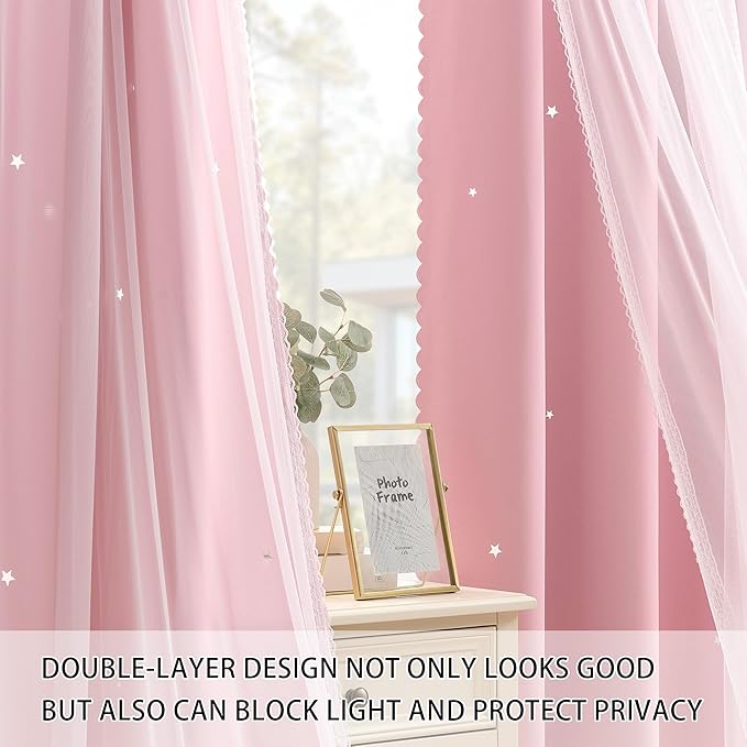 XiDi Light Pink Curtains for Bedroom, Girls Room Blackout Curtains, Kids Room Darkening Curtains Decor, 1 Panel 34/63/1