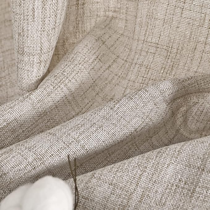 YoungsTex Natural Linen Curtains 63 Inches Long for Living Room, Beige Light Filtering Drapes Semi Sheer Textured with Bronze Grommet Privacy for Bedroom, 2 Panels, 42 X 63 Inch
