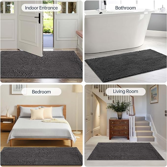Dog Door Mat for Muddy Paws, 96" x 48" Chenille Absorbent Front Door Mat Inside, Large Runner Mud Mat for Dogs, Trap Dirt Washable Non Slip Outdoor Indoor Entrance Doormats, Grey