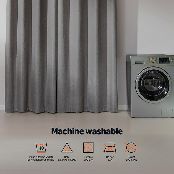 Amazon Basics Faux Linen Blackout Curtains for Bedroom and Living Room, 2-Piece Set with Grommets, 42" W x 63" L, Grey