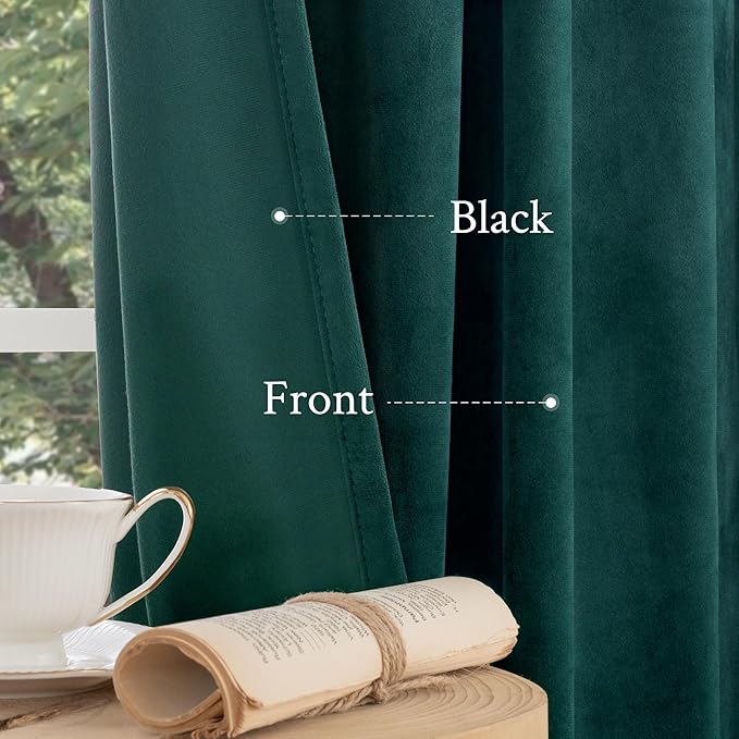 LAMIT Teal Velvet Curtains 120 Inch Length for Living Room, Thermal Insulated Room Darkening Drapes Luxury Privacy Protected Back Tab and Rod Pocket Panels for French Door, 2 Panels, 52 x 120 Inch