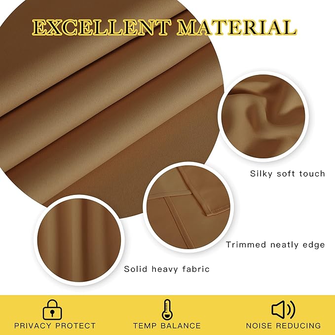NICETOWN Patio Blackout Curtain Panels - Extra Wide Sliding Door Thermal Insulated Drape, Privacy Room Divider Curtain for Bedroom Office (Gold Brown, 66 x 118 Inch Long)