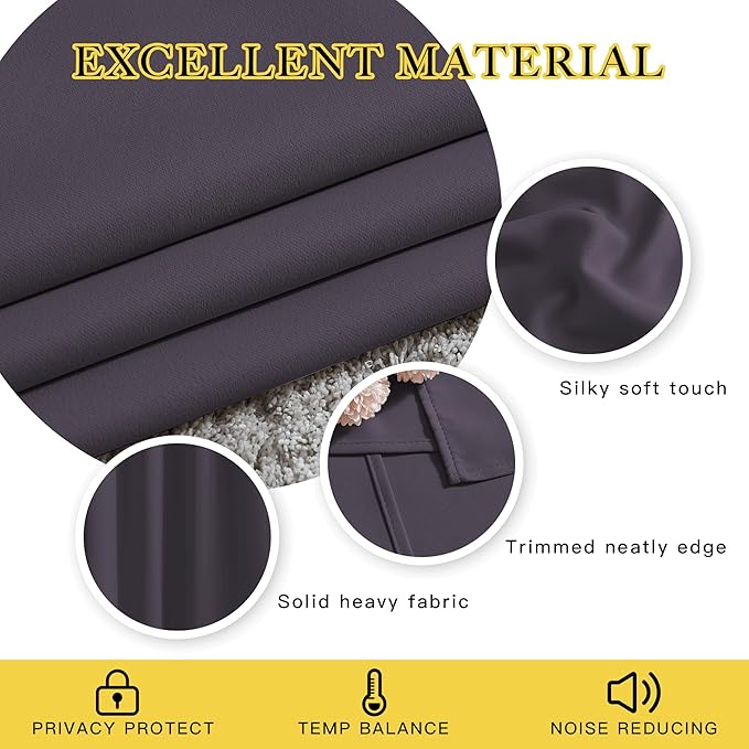 NICETOWN Room Darkening Grommet Panels - (52 inches Width, Greyish Purple, 2 Panels) Baby Room Window Curtains 108 inches Long, Privacy Draperies
