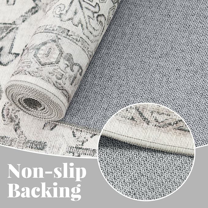 jinchan Lima Kitchen Runner Rug 3x10 - Vintage Floral Machine Washable Non-Slip Hallway Runner Rug with Rubber Backing Ultra-Thin Carpet for Bedroom Laundry Room Farmhouse (3x10ft, Grey)