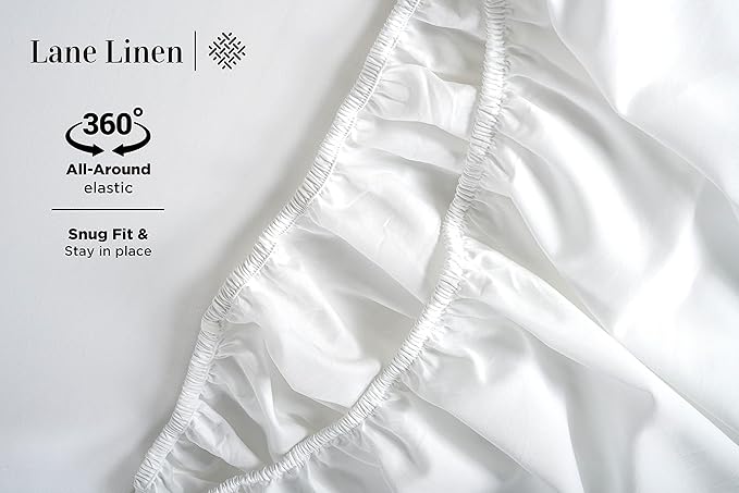 LANE LINEN 600 Thread Count 100% Cotton Cal King Sheet Set, Soft & Confy Hotel Style Thick White Cal King, Mercerized Cotton for Silky Finish, Fully Elasticized Fitted Sheet Luxury - White