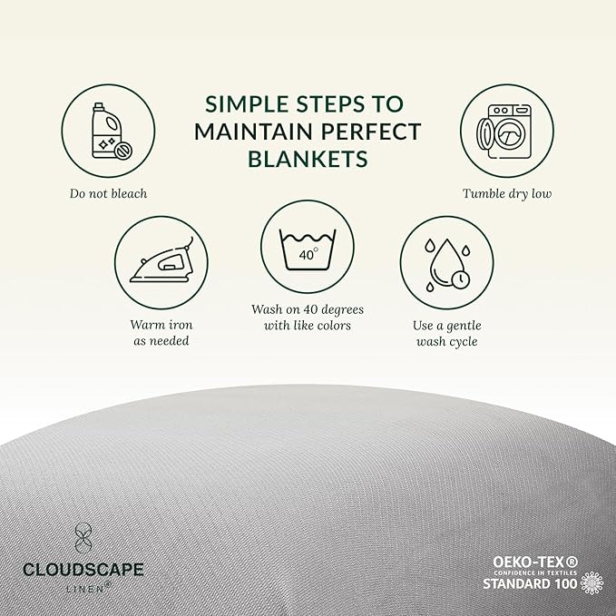 Cloud Scape Linen 100% Cotton Blanket 92x92 Charcoal Grey - Cozy Herringbone Weave, Fits Up to for Full Size Beds, Breathable Softness, All-Season Warmth, Winter Blanket, for Women
