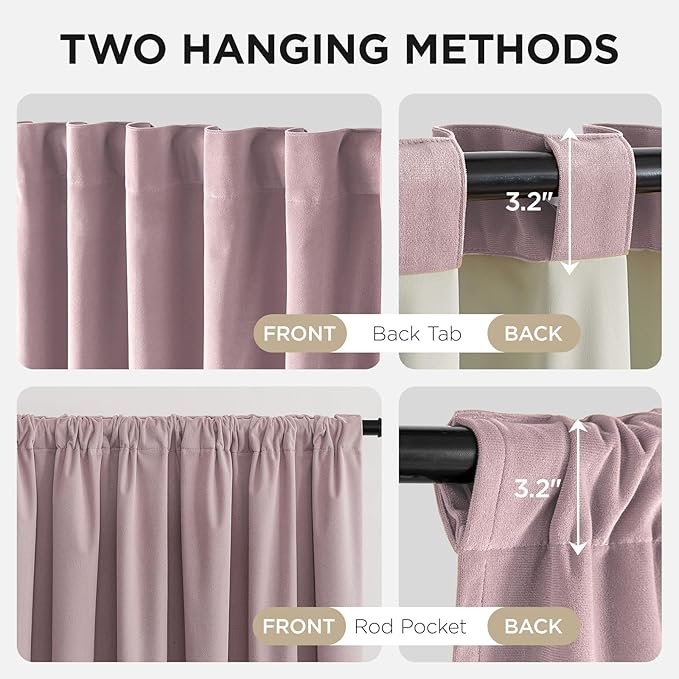 Joydeco Rose Pink 100% Blackout Curtains 120 Inch 2 Panels, Luxury Thermal Pink Velvet Curtains for Bedroom Living Room, Soundproof Blackout Window Drapes, Rod Pocket & Back Tab (52W x 120L)